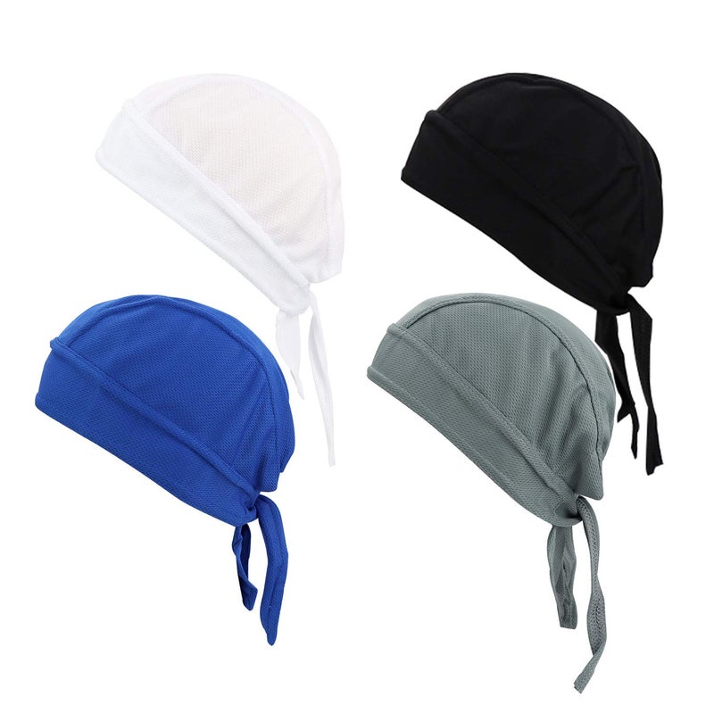 GUIFIER 4 Pack Do Rag/Dew Rag Sweat Wicking Skull Cap Priate Hat Motorcycle Helmet Liner Head Wrap Doo Rags Durags for Men Women Solid Color - Image 1